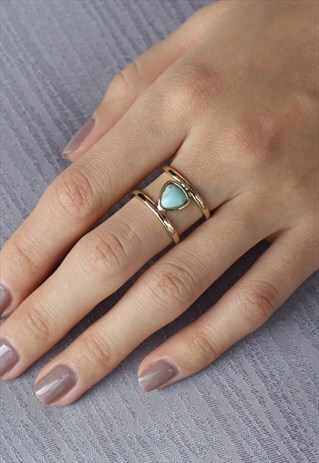 DOUBLE CIRCLED TURQUOISE STONE RING