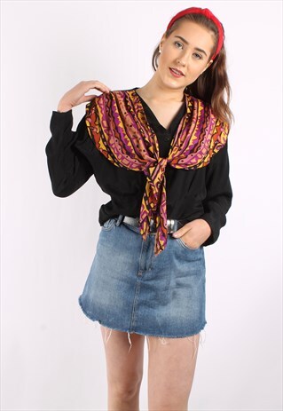 VINTAGE 80S FITTED BLOUSE WITH ABSTRACT PRINT DRAPE