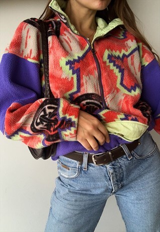 VINTAGE 80S ABSTRACT FLEECE MULTICOLOR SWEATSHIRT JUMPER