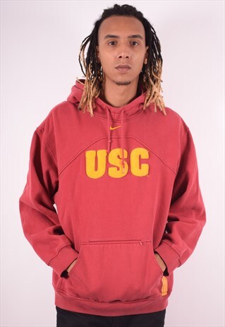 NIKE MENS VINTAGE USC HOODIE JUMPER LARGE RED 90S