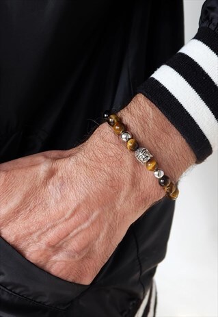 TIGER EYE POWER BRACELET WITH SILVER BUDDHA HEAD