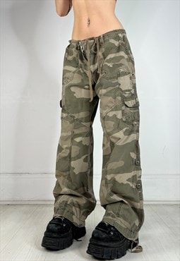 Vintage Y2k Cargo Pants Camo Lightweight Wide Leg Grunge 