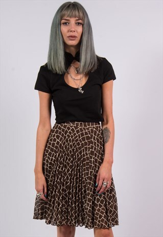 90'S VINTAGE GIRAFFE PRINT PLEATED SKIRT