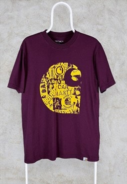 Carhartt WIP T-Shirt Burgundy Graphic Print Men's Medium