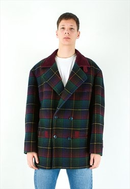 Oscar Jacobson UK 42 Us Wool Over Coat Tweed Check Peacoat L