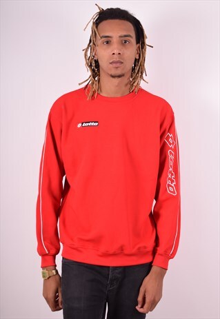 LOTTO MENS VINTAGE SWEATSHIRT JUMPER LARGE RED 90S
