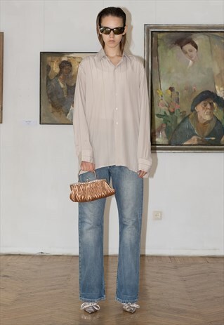 VINTAGE 90S CREAM BROWN STRIPPED SHIRT