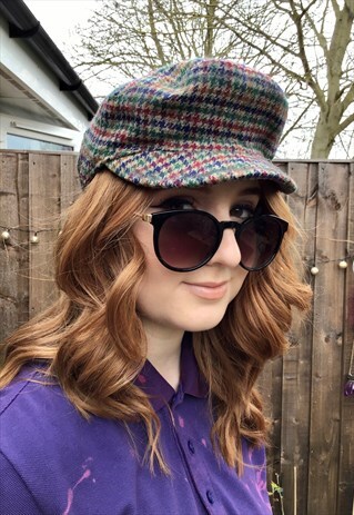 Y2K DOGTOOTH TWEED BROWN MIX WOOL CAP