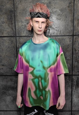 THERMAL T-SHIRT FLUORESCENT RAVER TEE BODY PRINT TOP GREEN 