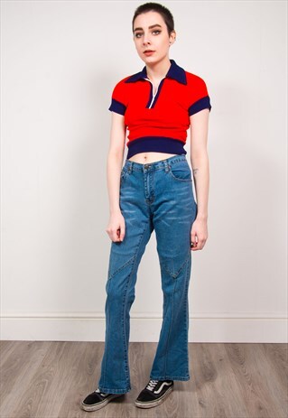 VINTAGE 90'S BLUE DENIM LOW RISE KICK FLARE JEANS