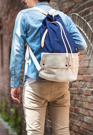 GIFT TRIP BACKPACK/RUCKSACK/WAX CANVAS/ITALY - DARK BLUE
