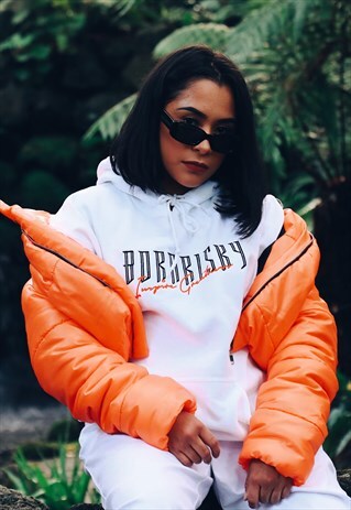 BORN RISKY APPAREL WHITE EMBROIDERED HOODIE