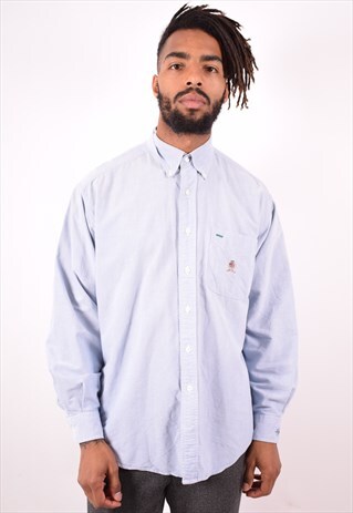 TOMMY HILFIGER MENS VINTAGE SHIRT MEDIUM BLUE 90S