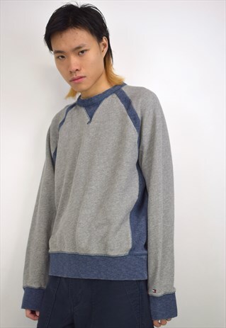 VINTAGE 90S TOMMY HILFIGER GREY BLUE SWEATSHIRT