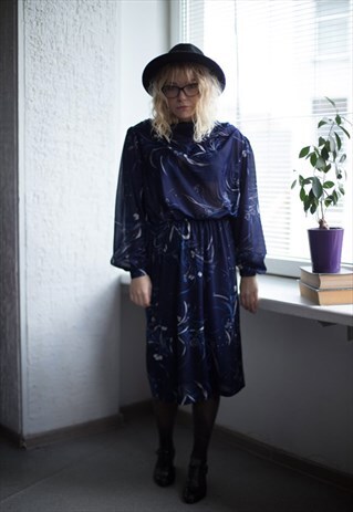 VINTAGE 80'S NAVY PATTERNED TRANSPARENT DRESS