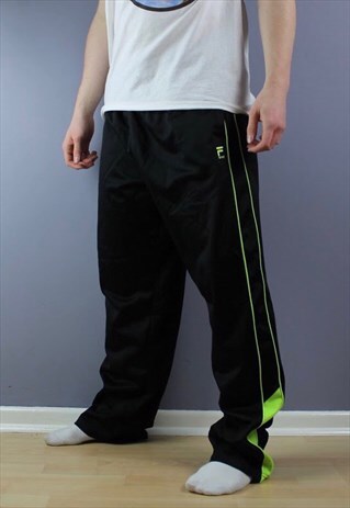 VINTAGE FILA JOGGERS IN BLACK/LIME GREEN WITH EMBROIDERY