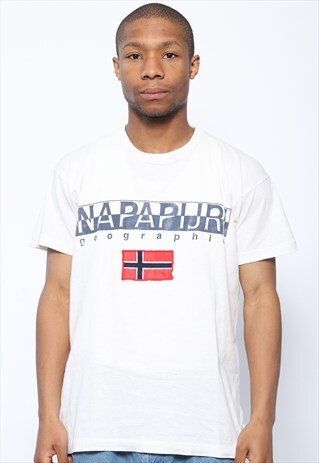 VINTAGE NAPAPIJRI BIG LOGO SPELLOUT T-SHIRT WHITE
