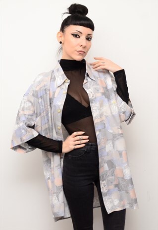 VINTAGE 90'S PASTEL ABSTRACT PATTERNED OVERSIZED SHIRT
