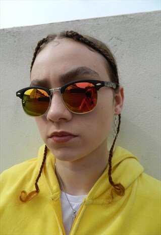 ORANGE REFLECTIVE SUNGLASSES CLUB MASTER WOODEN FRAME