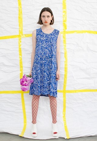 VINTAGE BLUE MIDI SLEEVELESS SUMMER DRESS