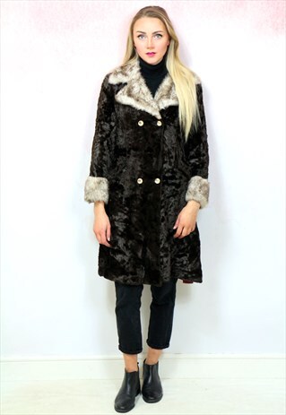 1990S VINTAGE SUPER SOFT BROWN FAUX FUR COAT