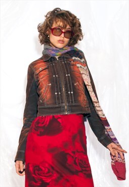 Vintage Y2K Fitted Jacket in Brown Orange Acid Wash