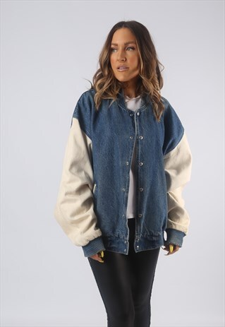 VINTAGE LINED DENIM BOMBER JACKET OVERSIZED UK 16 XL (BCG)