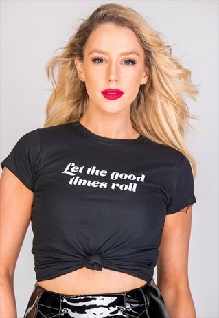 'GOOD TIMES' SLOGAN T-SHIRT IN BLACK WHITE PRINT