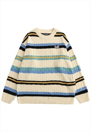 KALODIS VINTAGE STRIPED ROUND NECK KNITTED SWEATER