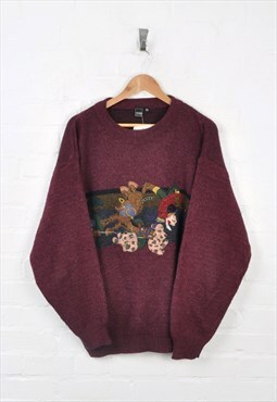 Vintage Crazy Horse Cowboy Embroidered Knitwear Jumper XL