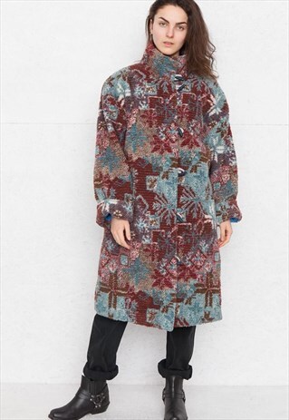 OVERSIZED VINTAGE LONG COAT IN RED AND BLUE