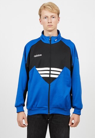 VINTAGE BLUE BLACK WHITE ADIDAS ZIP TRACK JACKET