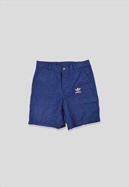 Vintage 90s Adidas Embroidered Logo Cargo Shorts Navy Blue