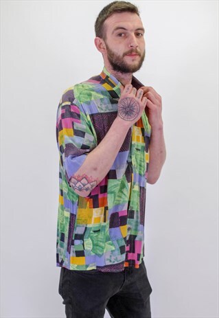 VINTAGE CRAZY ABSTRACT FESTIVAL PATTERN SHIRT IN LARGE