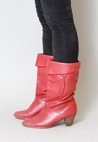VINTAGE 1970'S RED LEATHER SLOUCHY BOOTS