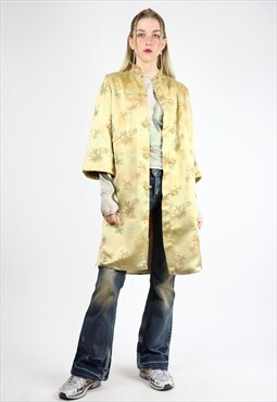Vintage Y2K Rave Silky Cheongsam Blazer Jacket Gold Small