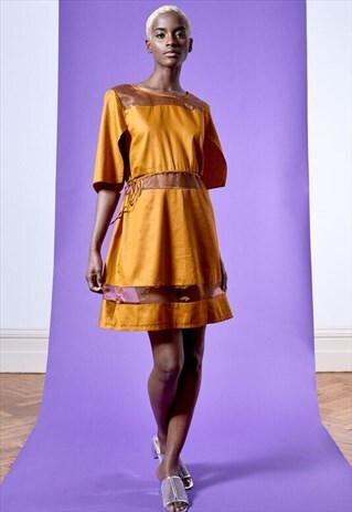 KISSI BURNT ORANGE SHEER PEEK-A-BOO DRESS