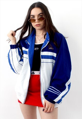 90'S RETRO BLUE & WHITE OVERSIZED TRACK JACKET