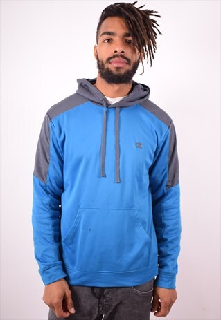 CHAMPION MENS VINTAGE HOODIE JUMPER MEDIUM BLUE 90S