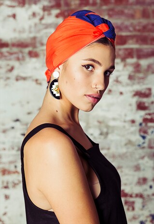 ORANGE & NAVY BLUE SILK SCARF