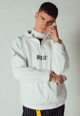 BANKSIDE WHITE BKSD 1/4 ZIP SWEATSHIRT