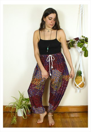 FAIRTRADE RED PEACOCK HIPPIE HAREMS TROUSERS