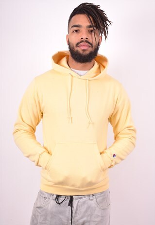 CHAMPION MENS VINTAGE HOODIE JUMPER SMALL YELLOW 90'S