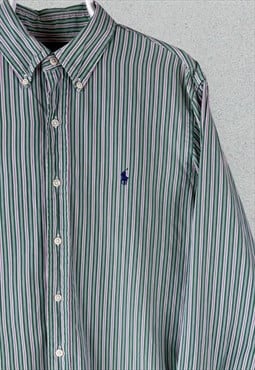 Ralph Lauren Green Striped Shirt Long Sleeve Mens Large 16