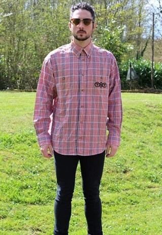 VINTAGE 90S USA CHECKED FLANNEL SHIRT - LARGE - FESTIVAL