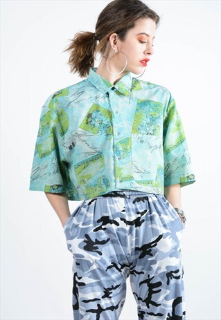 VINTAGE CROPPED HAWAIIAN SHIRT.