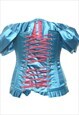VINTAGE BLUE & PINK CONTRASTING PUFF SLEEVE CORSET - M