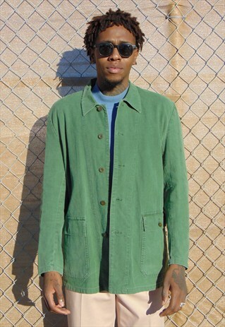 60S MINIMALST SWEDISH MILITARY GREEN WORK JACKET LARGE