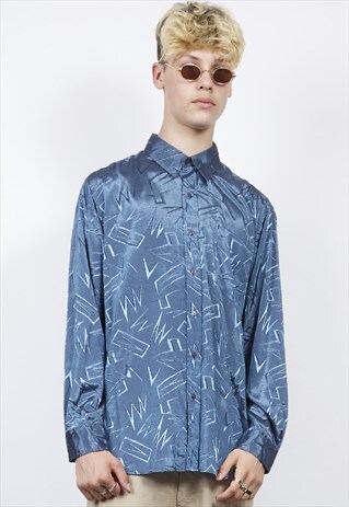 VINTAGE 80'S SHINY BLUE ZIG-ZAG SHIRT
