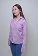 VINTAGE STRIPED PINK BLOUSE, 90S CASUAL SHIRT FOR WORK 